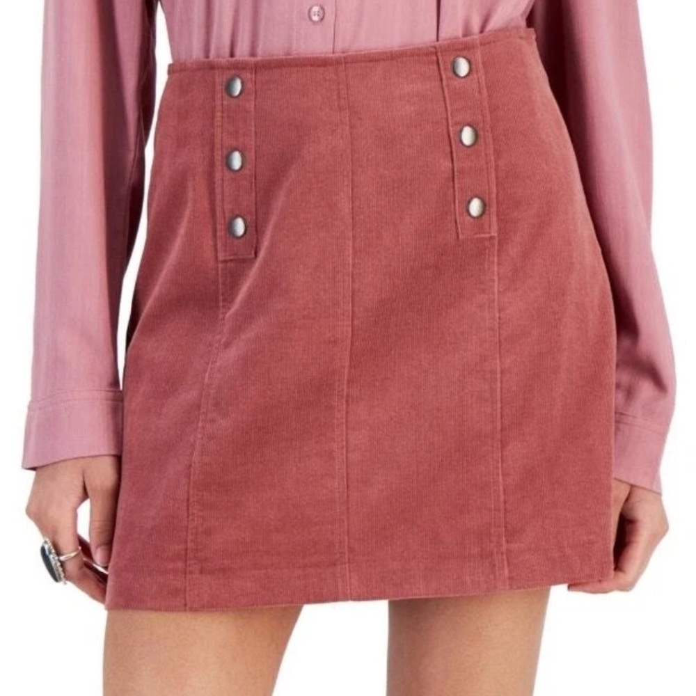 Hippie Rose Women's S Button-Detail Corduroy Mini Skirt - Dusty Pink Y2K